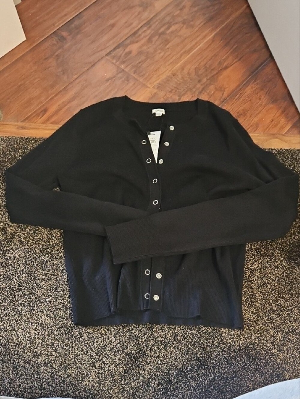 Garage Black Snap-Front Ribbed Cardigan - Picture 2 of 2